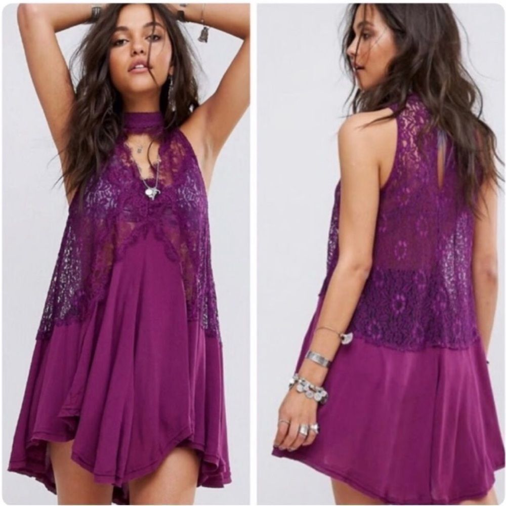 Free People Tell Tale Purple lace tunic